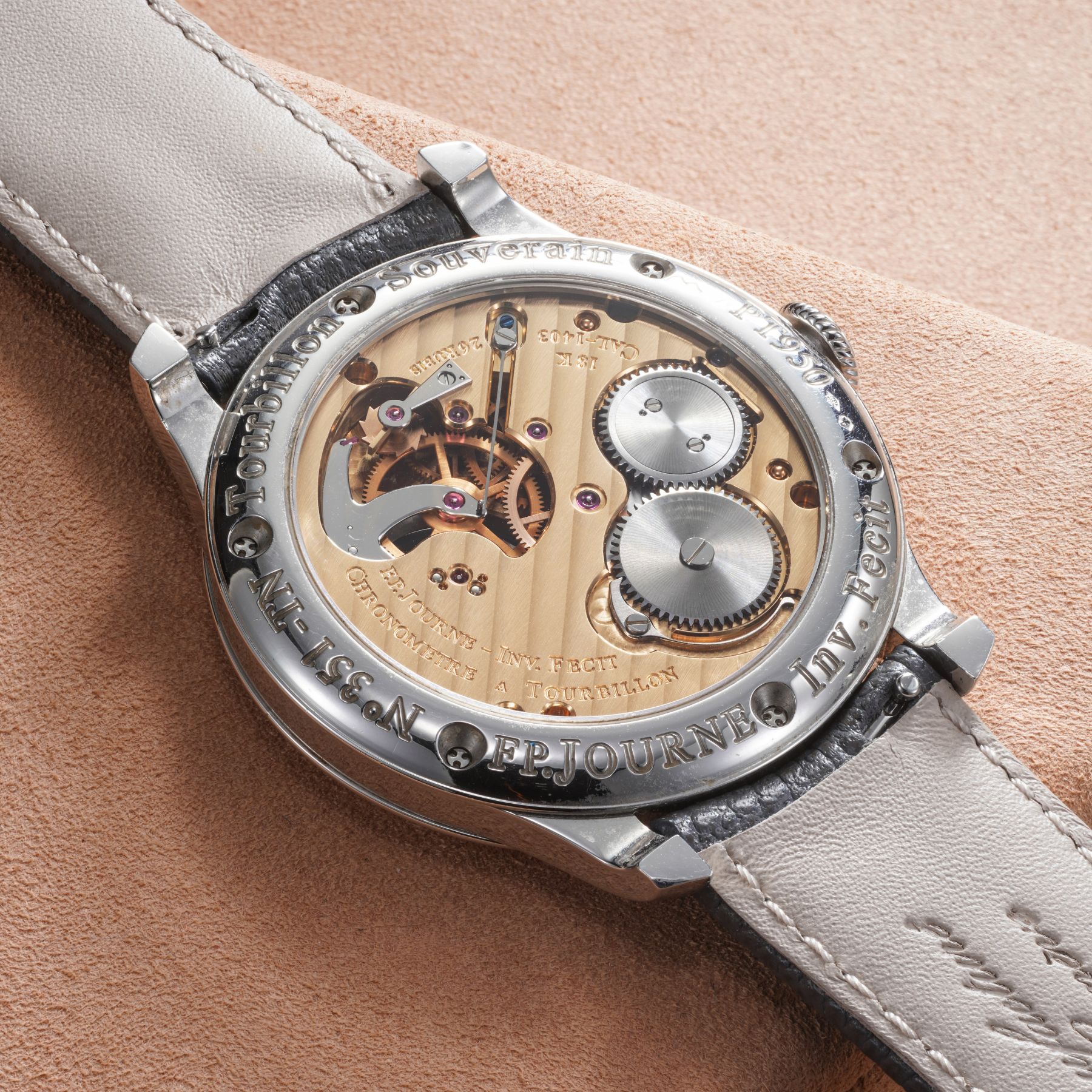 Lot 82: A 2007 F.P. Journe Tourbillon Souverain Remontoir d’Égalité avec Seconde Morte in platinum, included in the Phillips Geneva Sessions, Fall 2026, Online Auction. Estimate: CHF 200,000–400,000