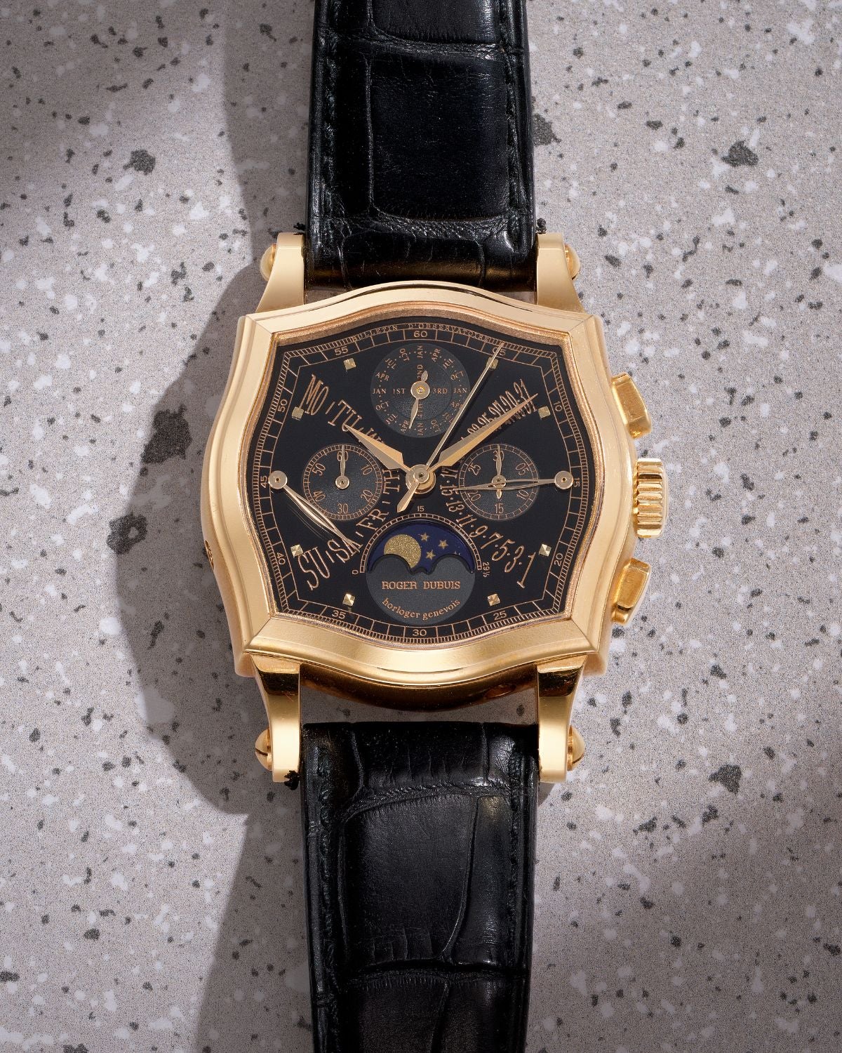 Lot 8043: A circa 1998 Roger Dubuis Sympathie Bi-Retrograde Perpetual Calendar Ref. S37 5637 5 in 18k pink gold, included in the Phillips Hong Kong Sessions, Fall 2026. Estimate: HKD $150,000–300,000