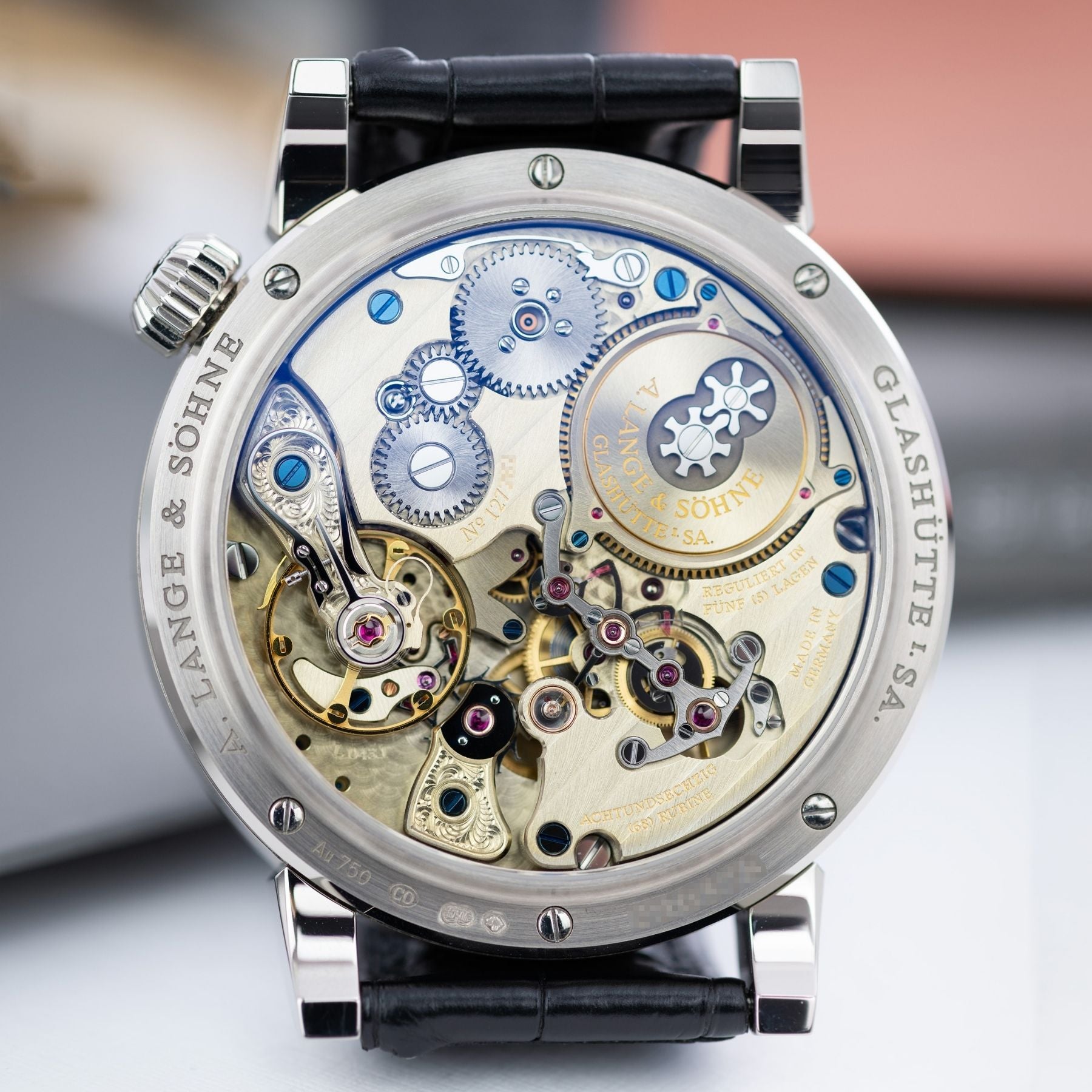  The manual-winding Caliber L043.1of the A. Lange & Söhne Zeitwerk Reference 140.029F, available from Phillips Perpetual.