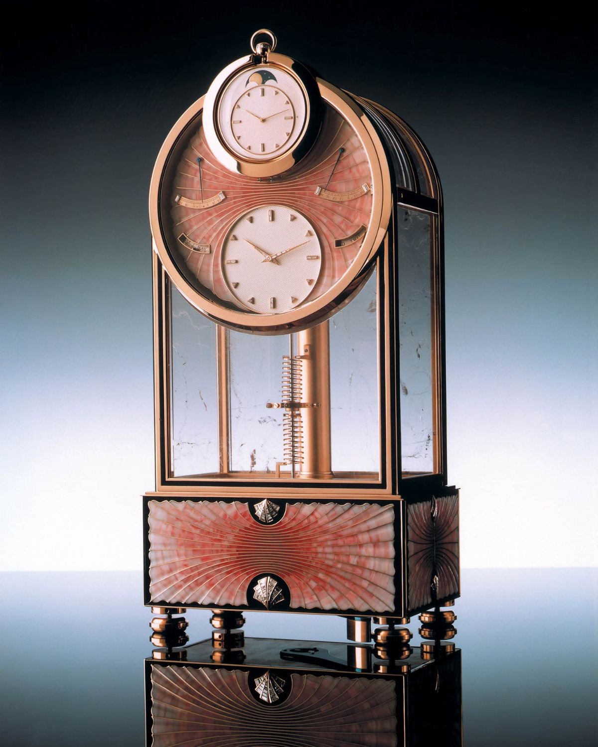  Asprey Sympathique clock and accompanying pocket watch, dated 1988, with mechanisms by François-Paul Journe and decorative exteriors by jeweler Gilles Royaux