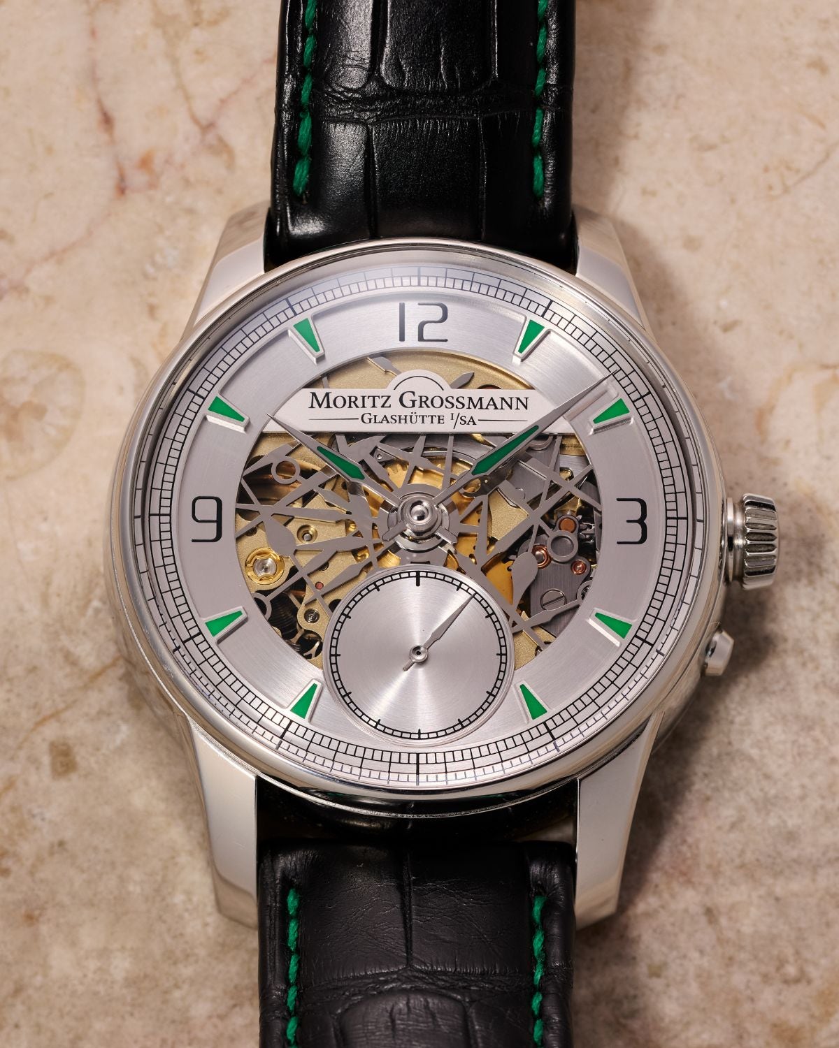 Lot 15: A circa 2018 Moritz Grossmann ATUM Pure H Ref. MG-001808 in stainless steel, included in the Phillips New York Sessions, Fall 2026. Estimate: USD $6,000–12,000