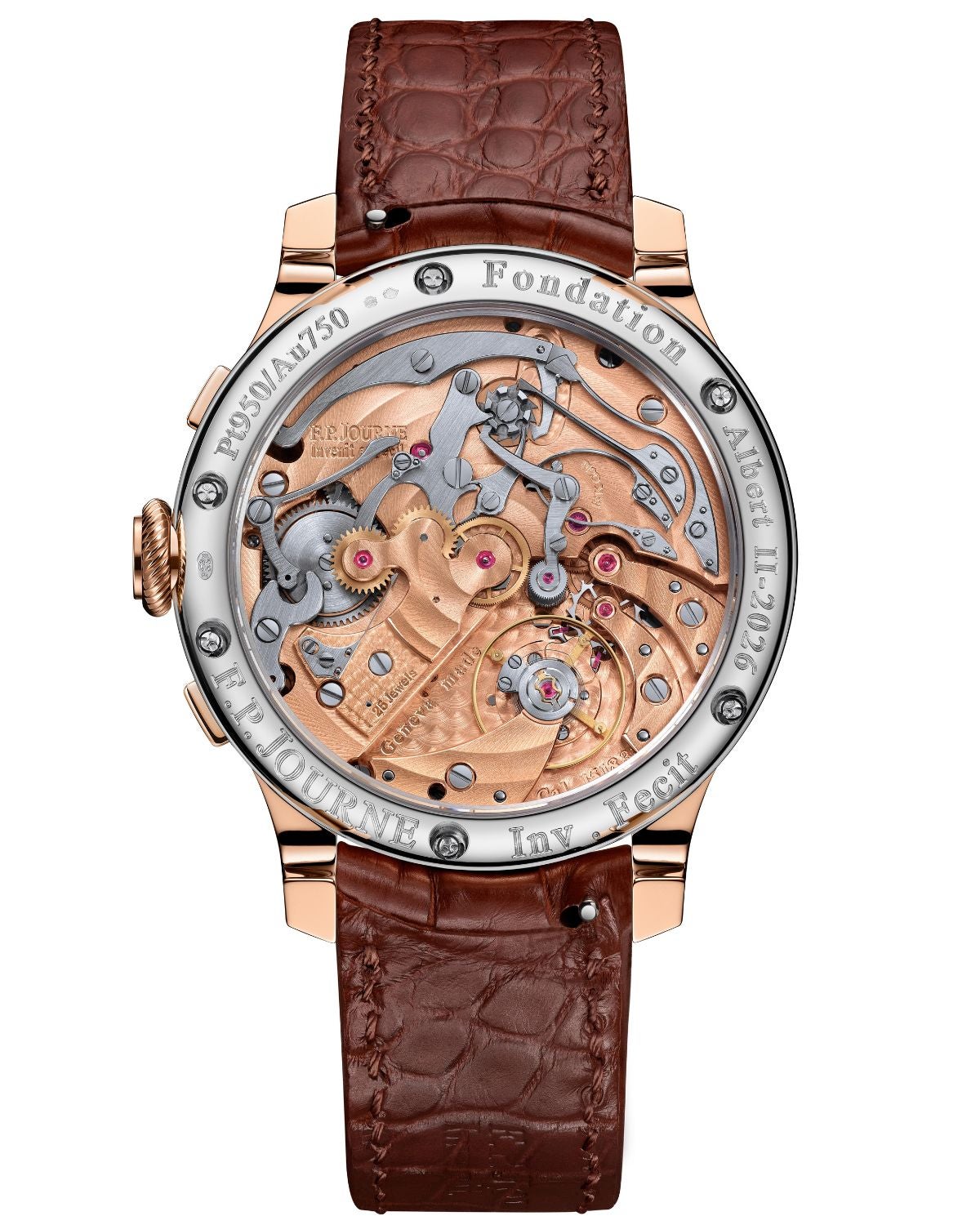 Case back of the F.P.Journe classic chronograph for the Monaco Ball. 