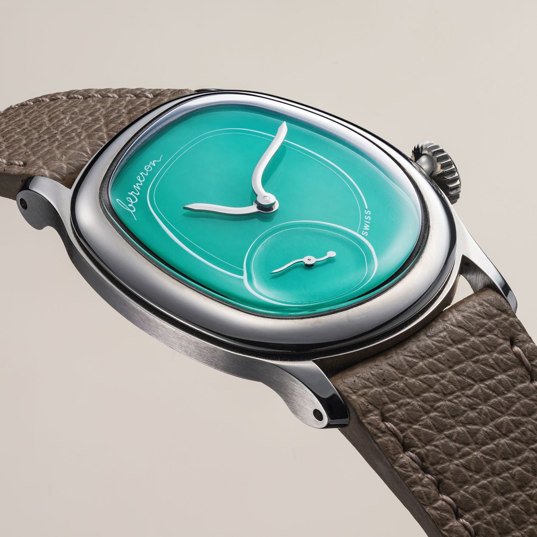 Lot 1: A 2025 Berneron Mirage 34 in 18k white gold with chrysoprase dial, one of 48 examples, included in the Phillips Geneva Sessions, Fall 2026, Online Auction. Estimate: CHF 50,000–100,000