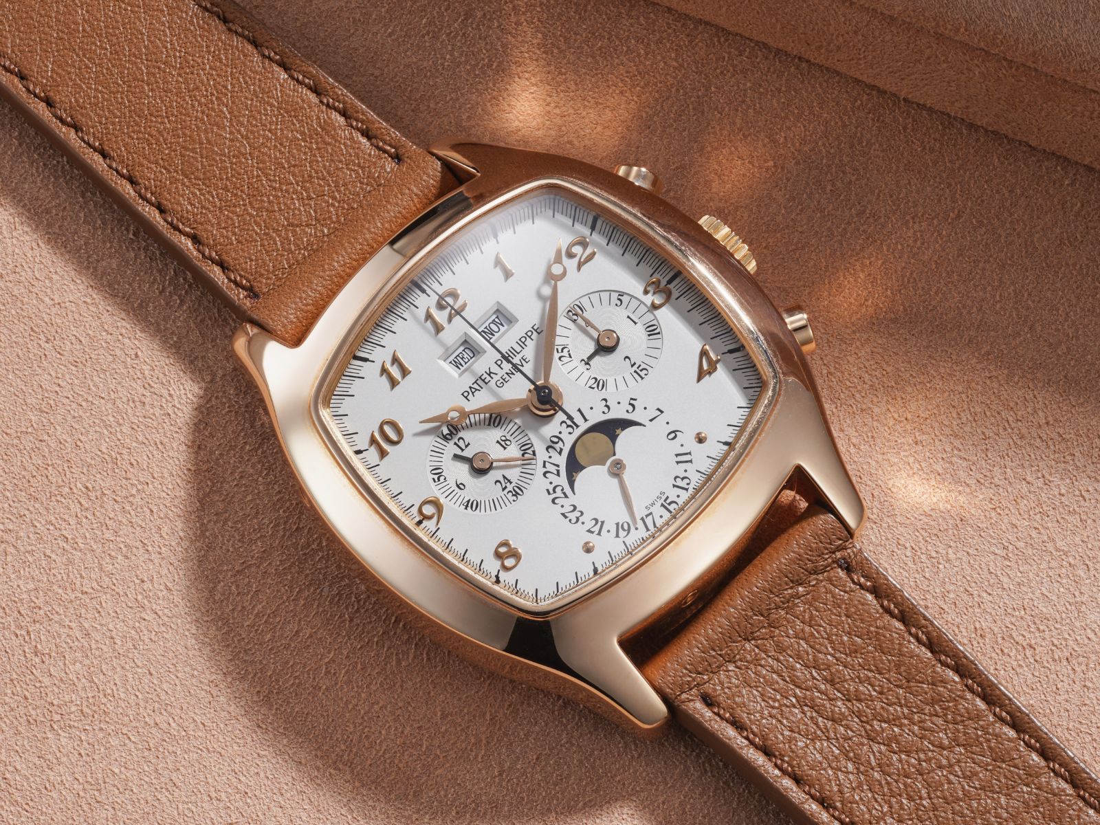 Lot 54: A 1994 Patek Philippe Perpetual Calendar Chronograph Ref. 5020 in 18k pink gold, included in the Phillips Geneva Sessions, Fall 2026, Online Auction. Estimate: CHF 30,000–60,000	