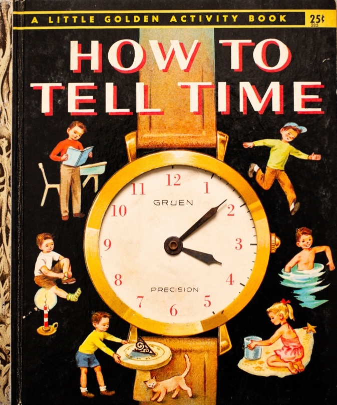 How to Tell Time (1957) by Jane Werner Watson, illustrated by Eleanor Dart. LittleGoldenBook.com