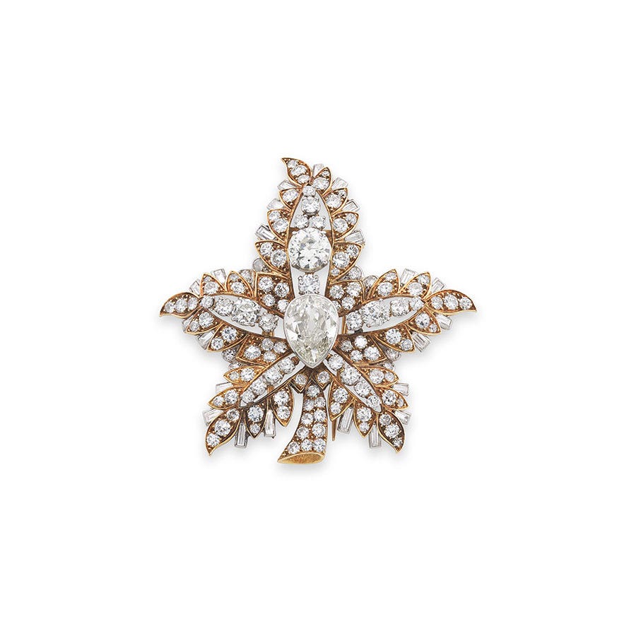 René Boivin, Diamond brooch, 'Feuille de platane' circa 1948.