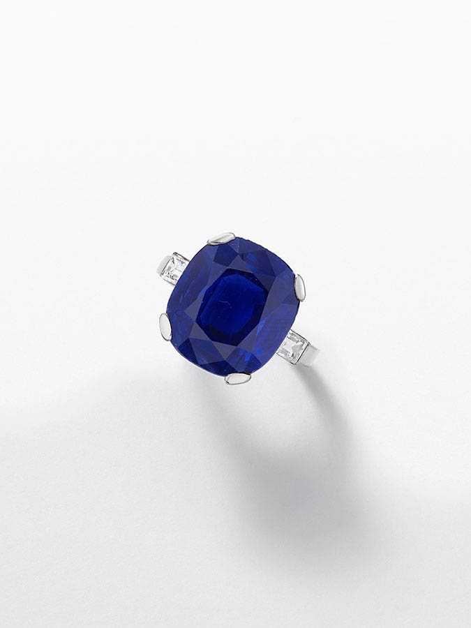 Sapphire and diamond ring, weighing 16.40 carats, Kashmir origin.