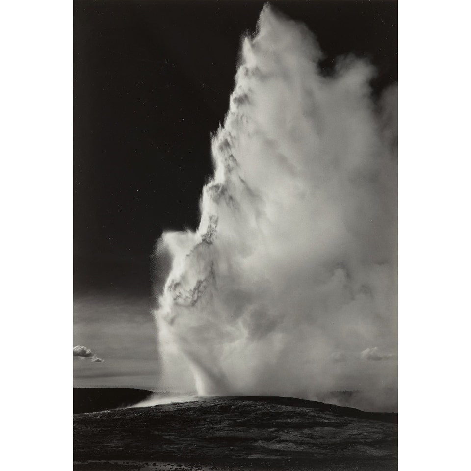 ANSEL ADAMS, Old Faithful Geyser, Yellowstone National Park, Wyoming, 1942. Photographs New York.
