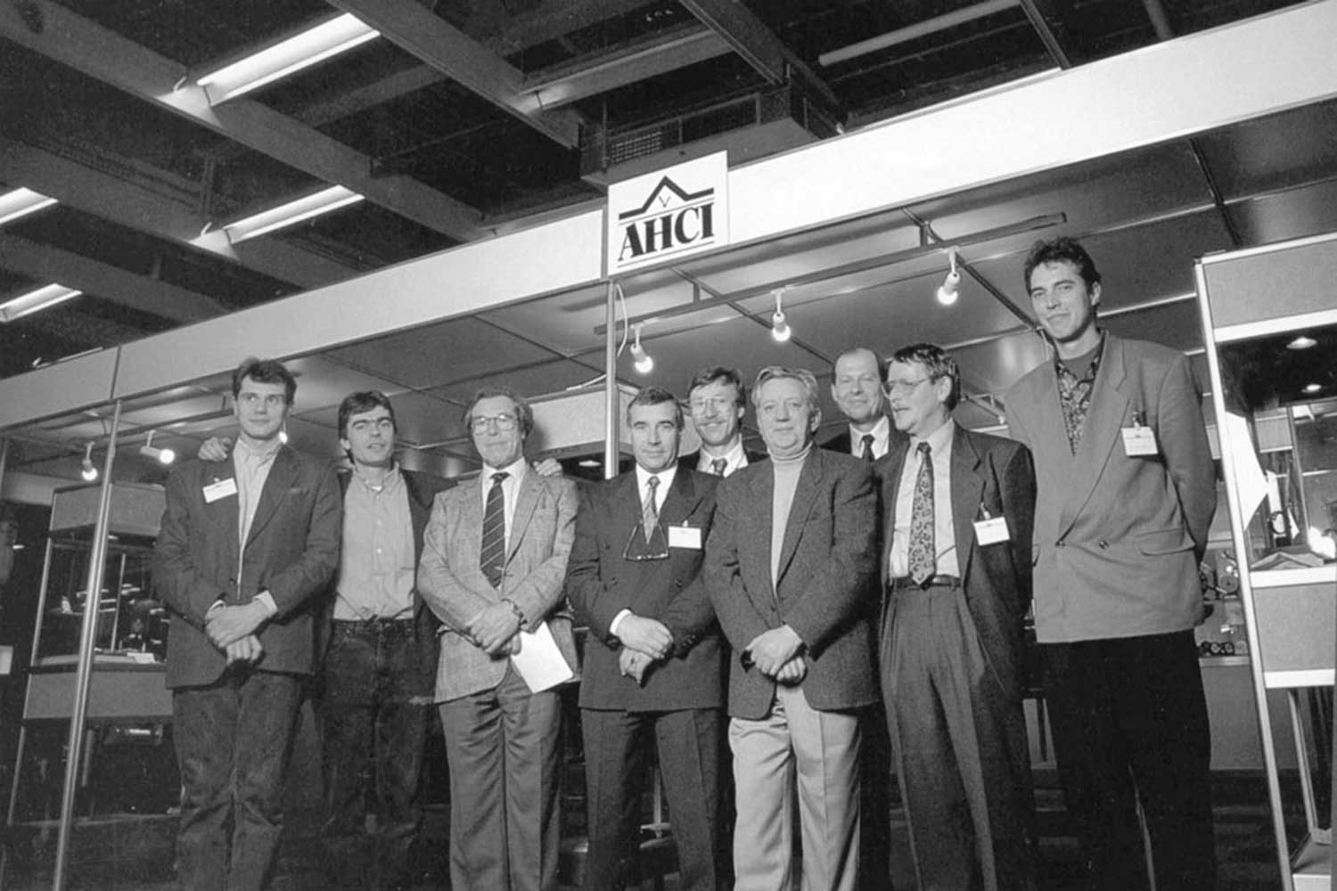 The AHCI stand at the 1987 Basel fair, with Franck Muller second from left, between François-Paul Journe and George Daniels. Lederer Timepieces