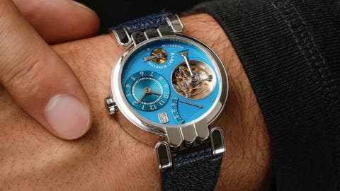 Lot 107: A 2001 Harry Winston and F.P. Journe Opus One Tourbillon Ref. 200/MTFPJ38P in platinum, included in The Geneva Watch Auction XXIV. Estimate: CHF 400,000–800,000