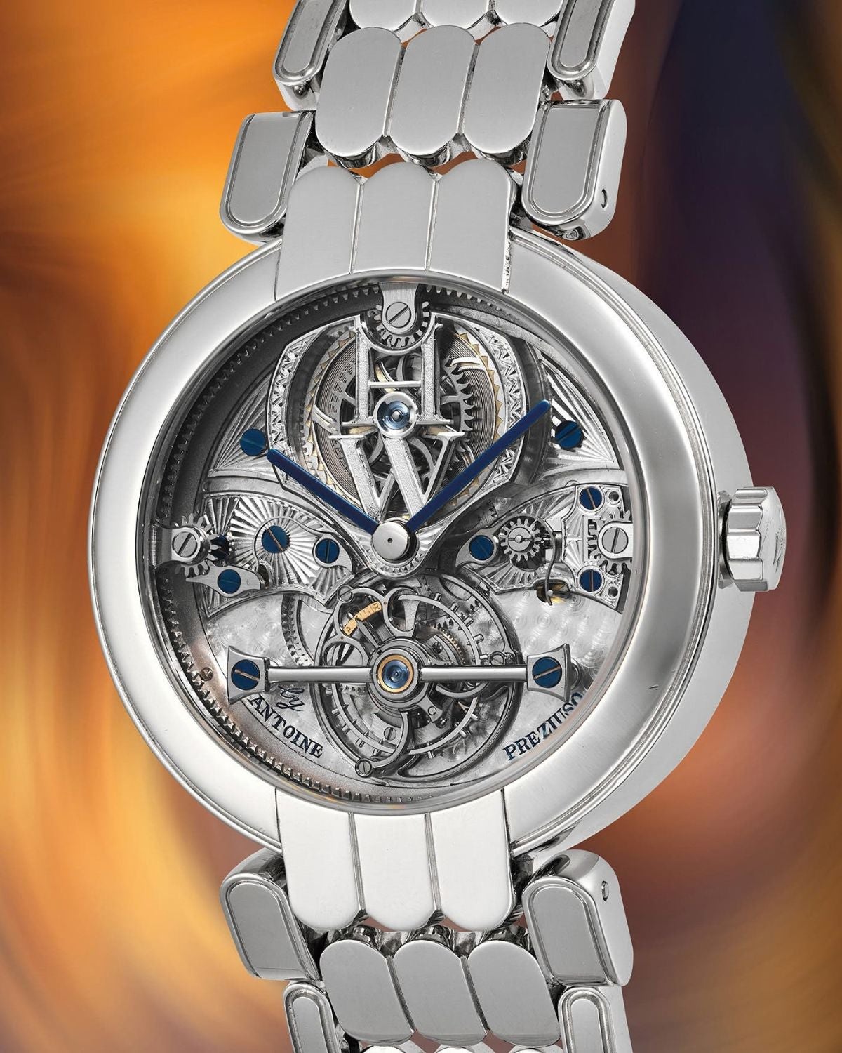 Front of the Harry WInston Opus II Perpetual Tourbillon Ref. 200MTQPAP38 in platinum.