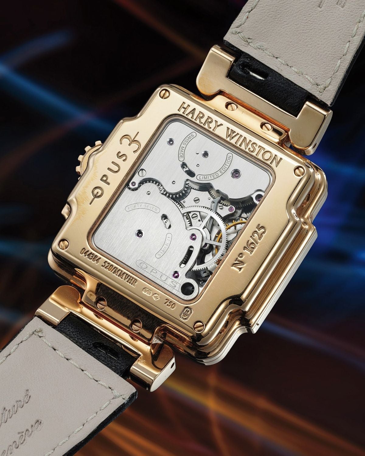 Back of the Harry Winston Opus 3 Ref. 520/MMVHRL in 18k pink gold, No. 16 out of 25.