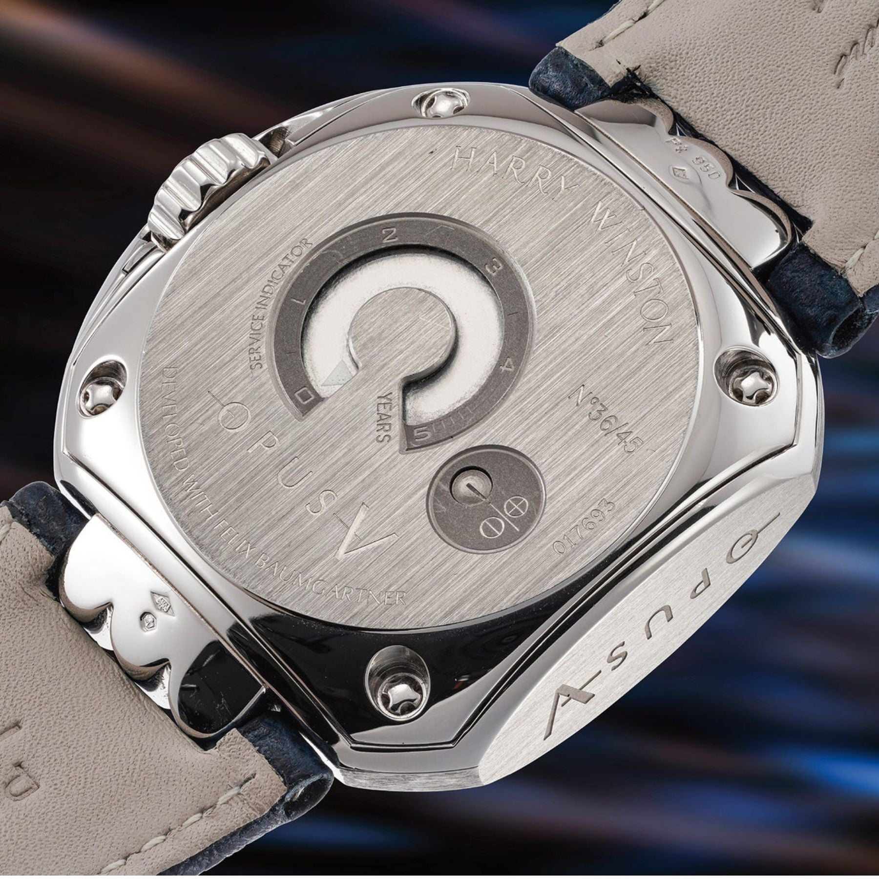 Back of the The Harry WInston Opus V in platinum. 