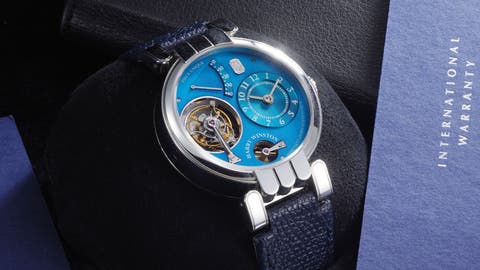 Lot 107: A 2001 Harry Winston and F.P. Journe Opus One Tourbillon Ref. 200/MTFPJ38P in platinum, included in The Geneva Watch Auction XXIV. Estimate: CHF 400,000–800,000