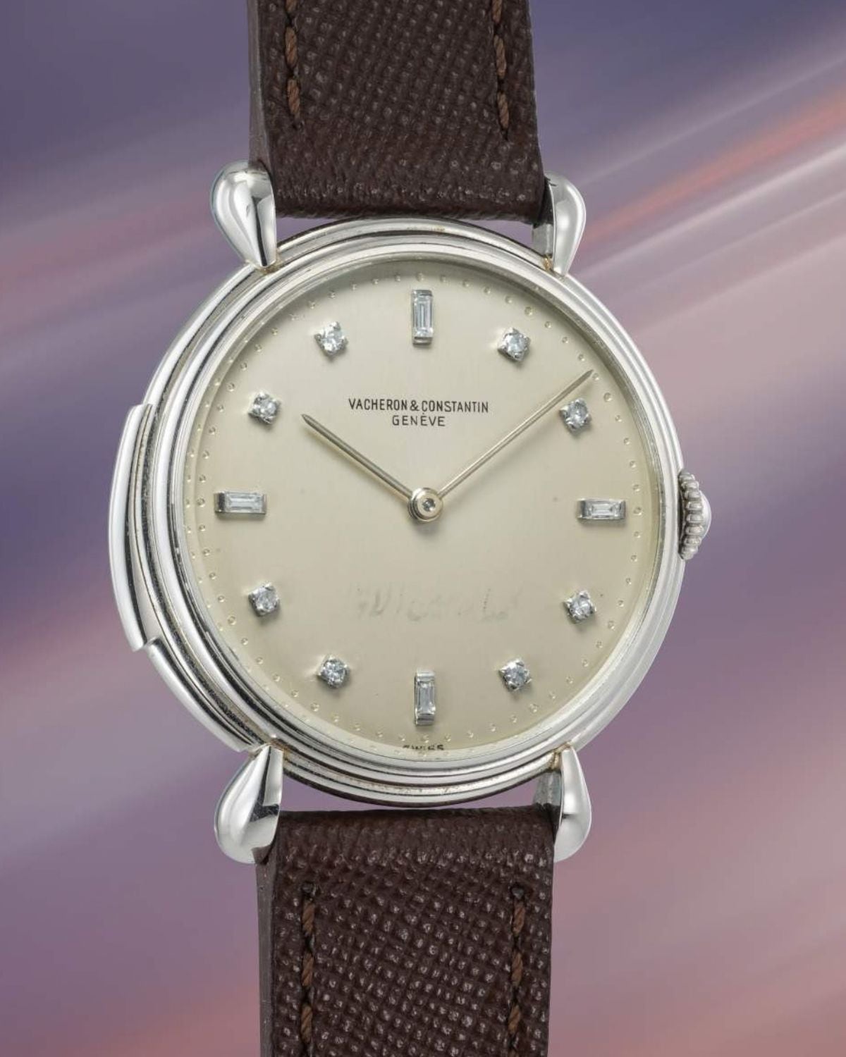 Lot 88: A 1954 Vacheron Constantin minute repeater Ref. 4261 in platinum, made for Lamine Bey, the Bey of Tunis, included in The Geneva Watch Auction XXIV. Estimate: CHF 200,000–400,000