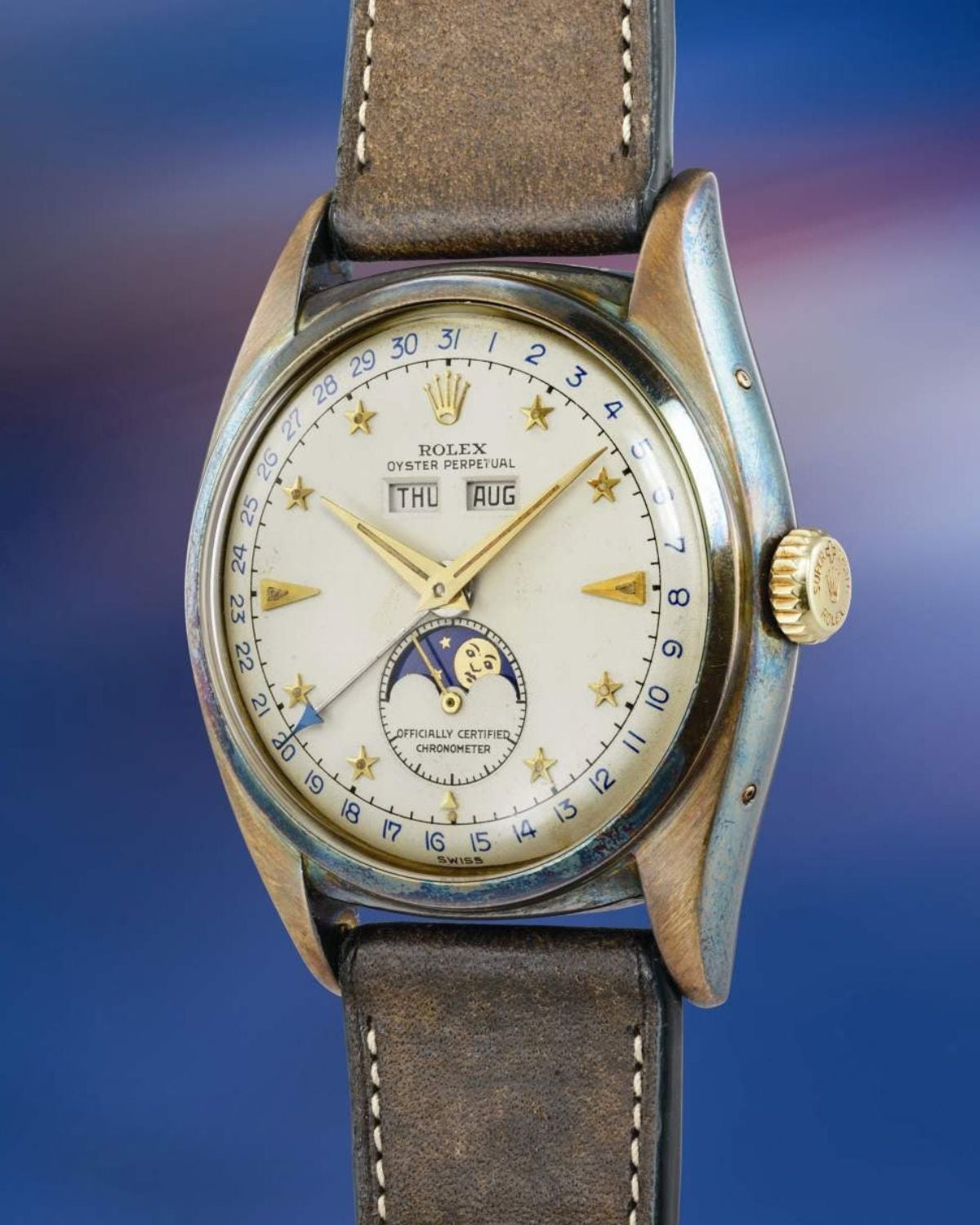 Lot 129: A circa 1952 Rolex Ref. 6062 “Stelline” in 18k yellow gold, included in The Geneva Watch Auction XXIV. Estimate: CHF 600,000–1,200,000