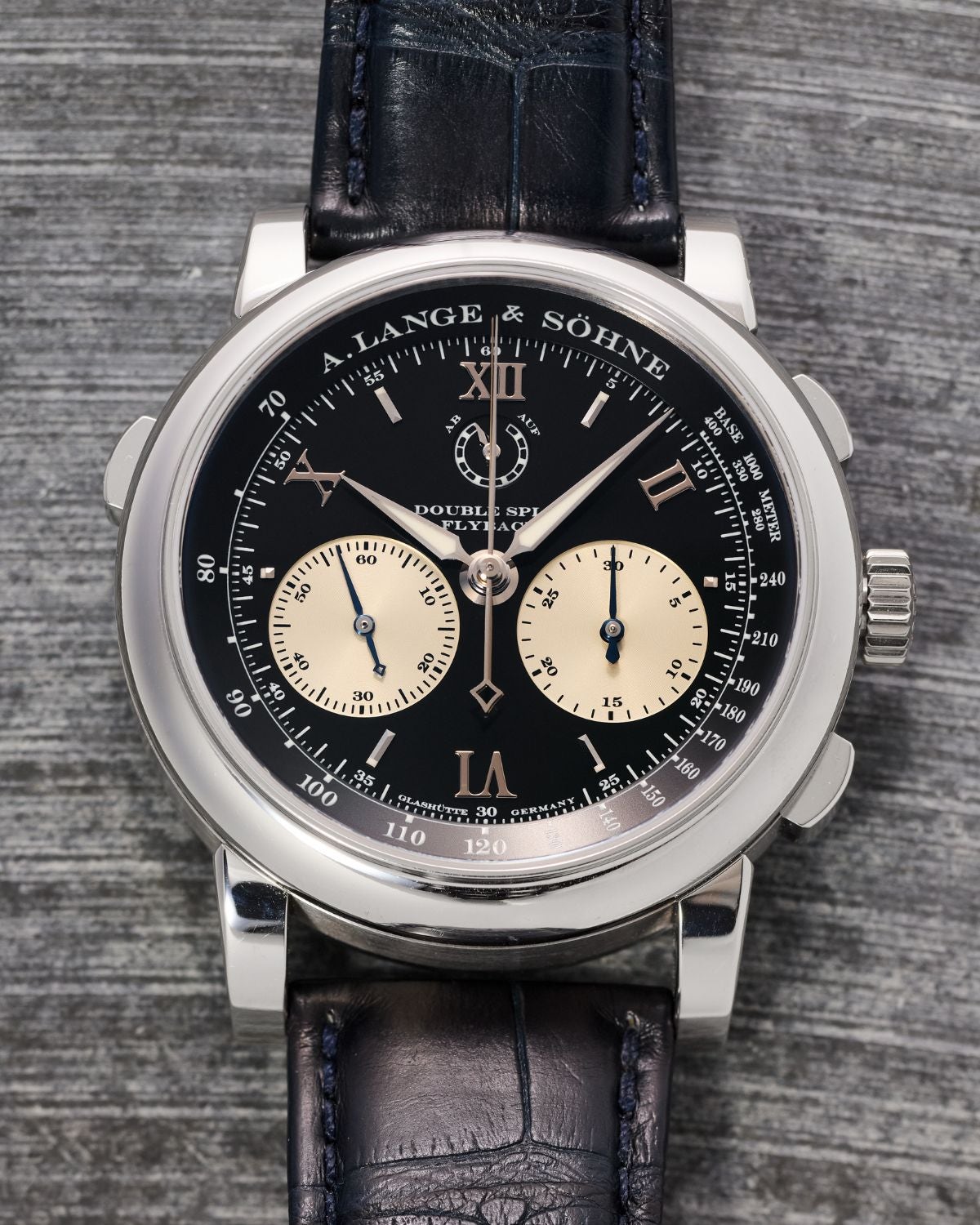 Lot 32: A circa 2024 A. Lange & Söhne Datograph Double Split Ref. 404.035 in platinum, included in the Phillips New York Sessions, Fall 2026. Estimate: USD $40,000–80,000