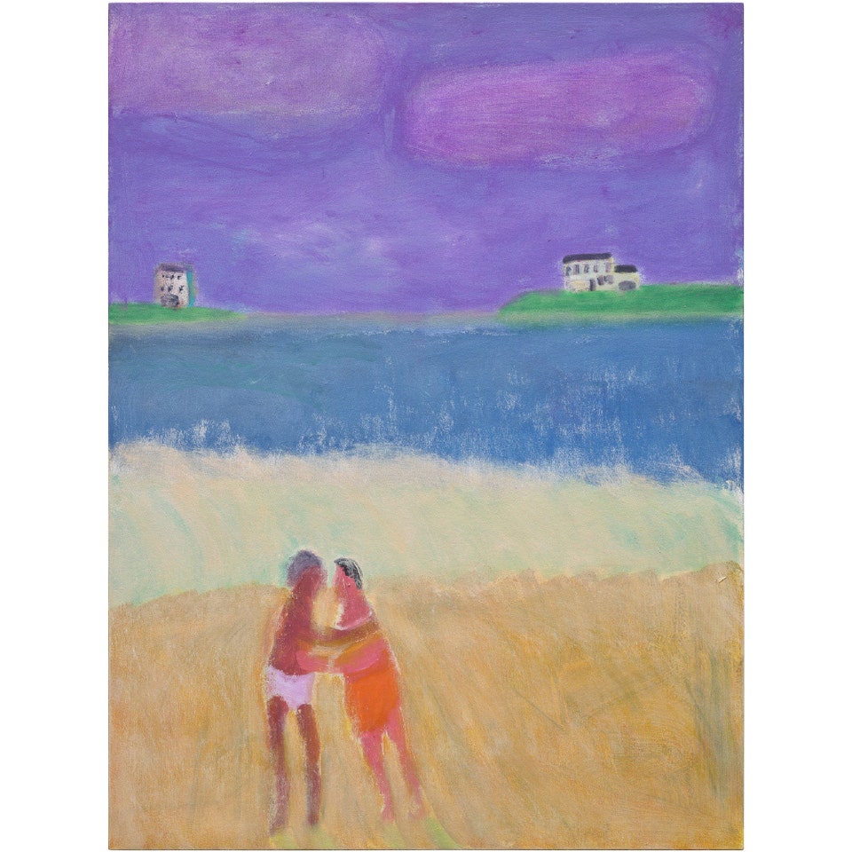 KATHERINE BRADFORD, Beach with Couple and Houses, 2025.