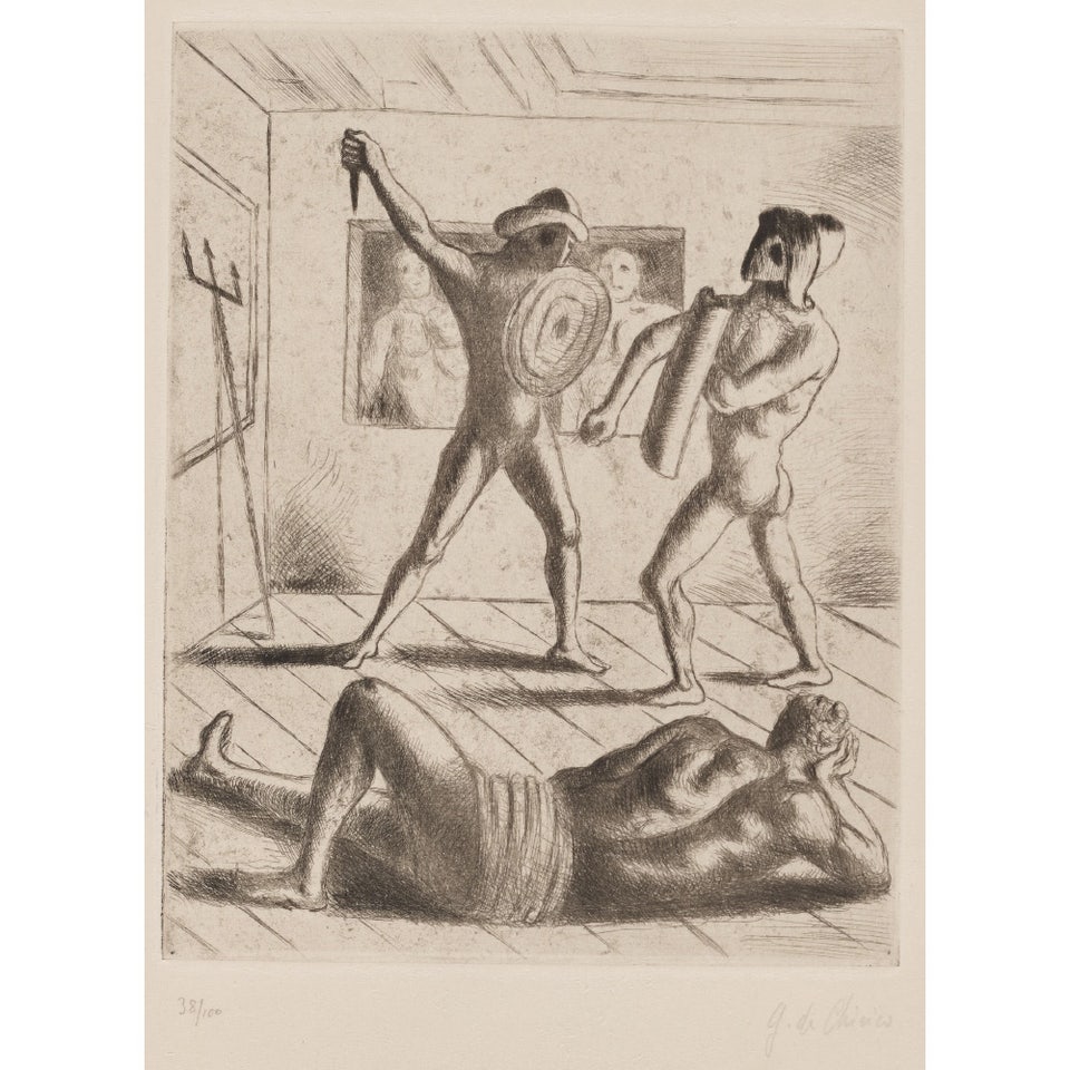 GIORGIO DE CHIRICO  Scuola di Gladiatori I, from Le Mystère Laïc: Essai d'Étude Indirecte (Gladiator School I, from The Secular Mystery: An Indirect Study) 1928