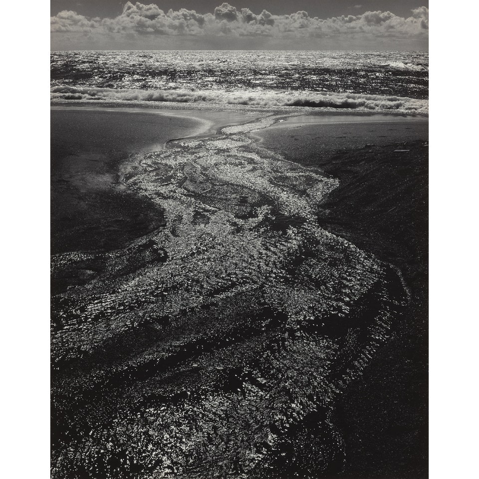 ANSEL ADAMS, Stream, Sea, Clouds, Rodeo Lagoon, Marin County, California, 1962. Photographs Auction New York October 2026